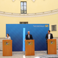 Pressekonferenz von Bayerns Innenminister Joachim Herrmann mit Justizminister Georg Eisenreich, Finanzminister Albert Füracker, Digitalministerin Judith Gerlach und Dr. Burkhard Körner, Präsident des Bayerischen Landesamtes für Verfassungsschutz, zur ressortübergreifenden Cyberabwehr Bayern